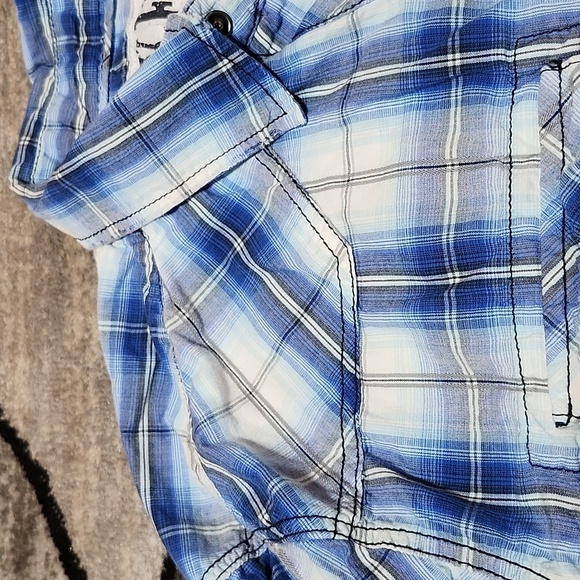 VINTAGE BKE 67 EMBROIDERED ATHLETIC FIT PLAID PEARL SNAP-BUTTON LONG-SLE… - Picture 4 of 12